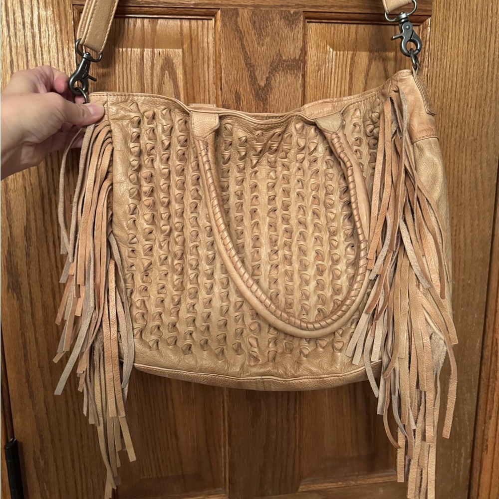 Boho Chic Tan Fringe Shoulder Bag